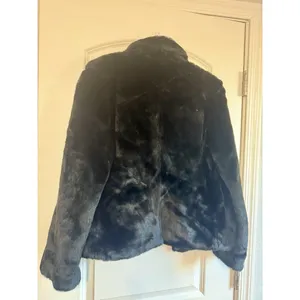 Guess Jeans Glamour faux fur Glam black statement‎ coat Y2K Women’s L Italy thumbnail 3