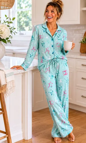 Delicates Cat Print Cotton Pajama Set Cozy Playful Lounge Large Sleepwear thumbnail 1