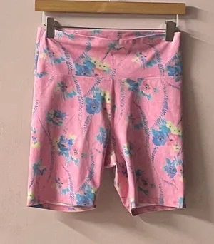 LoveShackFancy x Beach Riot Pink Floral Biker Shorts NWOT Size L thumbnail 1