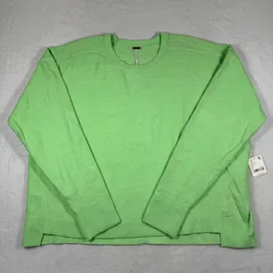 Free People Easy Street Crew Neck Sweater‎ Kiwi Candy Chartreuse Green M thumbnail 1