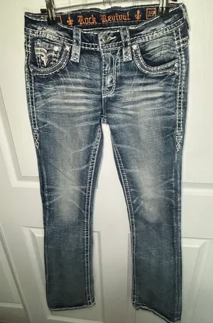 Rock Revival Zarina Bootcut Jeans 25 Blue Low Rise Embellished Thick‎ Stitch thumbnail 1