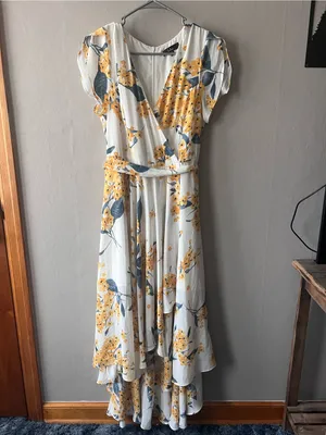 Lulus French Countryside White and Yellow Floral Print High-Low Dress Size XL thumbnail 3