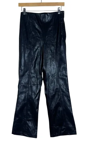 NWT Lulus Vegan Leather Solid Straight Leg Pants Black Edgy Seam Detail Size M thumbnail 1