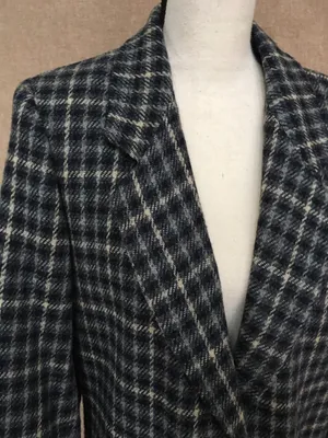 Eddie Bauer Wool Check Long Blazer Jacket Cream Navy Blue M Academia thumbnail 9