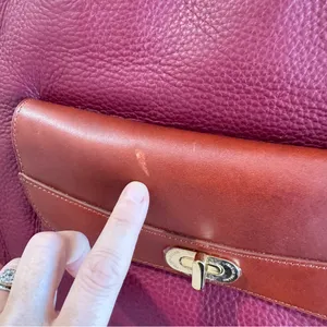 Isaac Mizrahi Bridgehampton Burgundy Cognac Leather Tote‎ Messenger Turnlock Bag thumbnail 7
