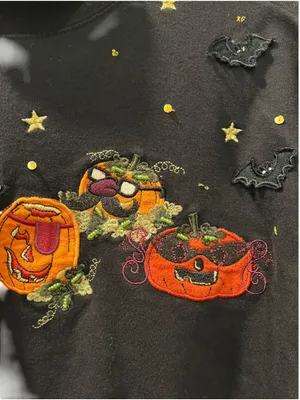 Vintage 90s Karen Scott Halloween Embroidered Mock Neck Shirt Pumpkin Large L thumbnail 6