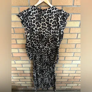 NWT Farm Rio Leopard Cream Natural Skin Midi Dress Puff Sleeve Size Small thumbnail 6