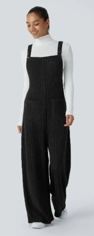 Halara | NWT Ribbed Knit Pockets Casual Overalls | Size thumbnail 1