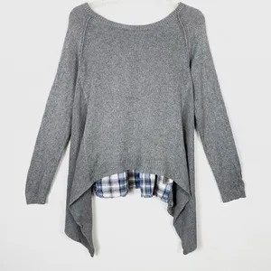 Anthropologie Moth Grey Handkerchief Hem Plaid Back Sweater thumbnail 3
