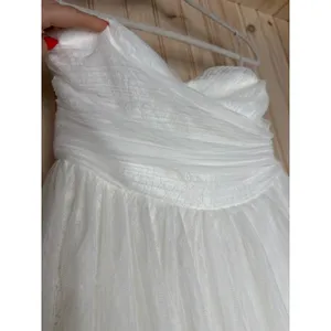 NWT Lulus Blissful Forever White Tulle Lace Strapless Pleated Maxi Dress Size M thumbnail 6