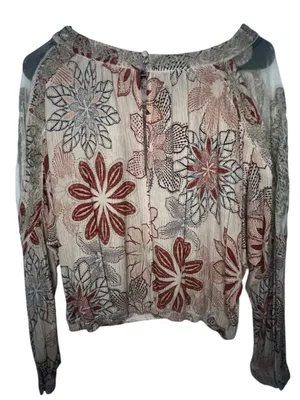 Gimmicks by BKE Floral Mesh Shoulder Boho Slouchy Long Sleeve Blouse thumbnail 5
