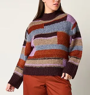 NWT a.n.a. Women’s Patchwork Sweater Large Colorblock Long Sleeve Boho Brown NEW thumbnail 1