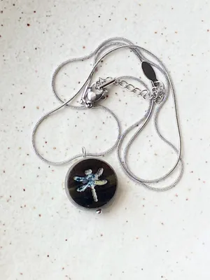 Handmade boho fairy dragonfly quality Czech glass bead & stainless steel necklace🍃 thumbnail 1
