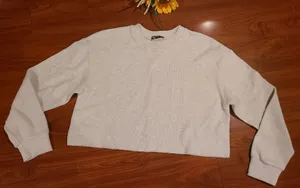 Zara Off White Crop Top Sweater Size L thumbnail 1