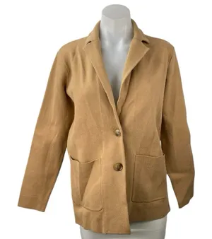 Ann Taylor Brown Tan Two Button Collared Long Sleeve Knit Blazer Coat Jacket XXS thumbnail 1
