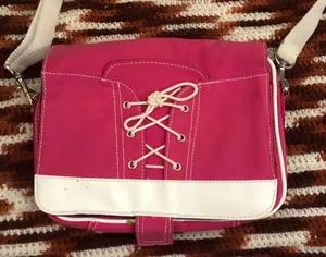 Y2K Retro Early 2000s Pink White “Sneaker Lace-Up Style” Crossbody Messenger Shoulder Bag Purse #Fairygrunge #Biker #Streetwear #Barbie #Bratz thumbnail 2