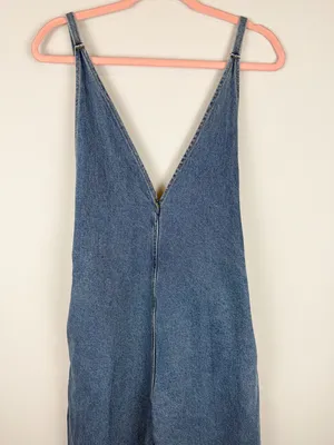 Lel Lab Denim Wide Leg Jumpsuit Baggy Plunging Neck Open Back Size 38/ Medium thumbnail 3