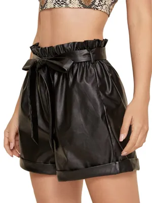 AQUA Faux Leather Shorts, High Waisted Black Size Medium thumbnail 1