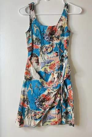 Vintage 90s Y2K Rampage Faux Wrap Hawaiian Dress Sz 3 S Beach Hula Luau Tropical thumbnail 1