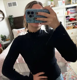 Forever 21 Black Ribbed Mock Neck Longsleeve thumbnail 1