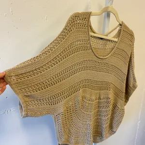 NY Collection Tan Open Knit Dolman Sleeve Sweater XL Beige Crochet Festival Boho thumbnail 3
