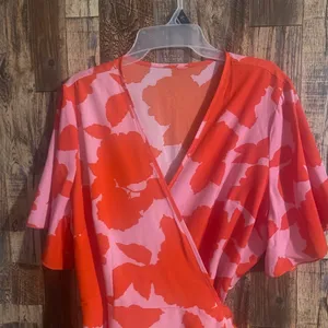 Plus size casual dress women's floral print short sleeve surplice neck ruffle 60 thumbnail 4