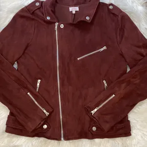 Pixley Brown and Silver Suede Biker Jacket Size M thumbnail 3