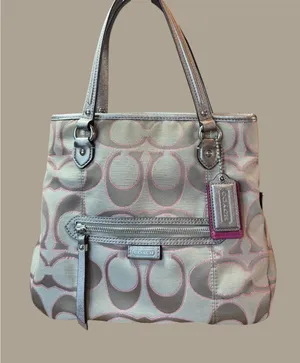 Coach Signature Canvas Tote Bag with Metallic and Pink thumbnail 1