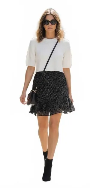 LOFT Women's XS Black Heart Print Tiered Ruffle Skirt thumbnail 1