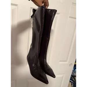 ZARA KITTEN HEEL BOOTS PATENT EFFECT BURGUNDY RED 90s Romantic Indie Sleaze thumbnail 4