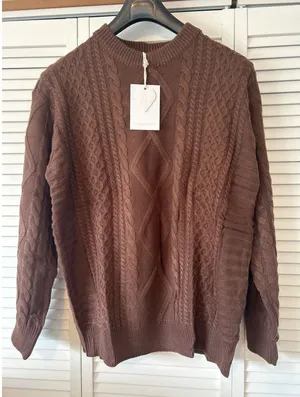 ELFRIC EDEN Brown Cable Knit Sweater Men's XXL Crew Neck Long Sleeve‎ Pullover thumbnail 1