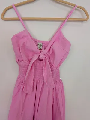 Hot Pink Barbie Bubble Gum Pink Tie Front Ruffle Cotton Dress Size M/L NWT thumbnail 4