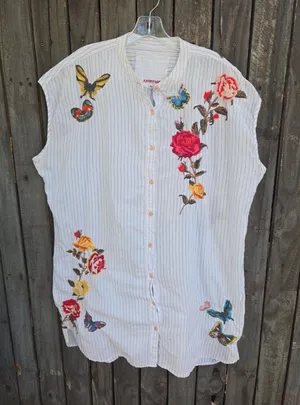 3J Workshop Johnny Was Tunic Dress Striped Floral Embroidered Boho size XL thumbnail 1