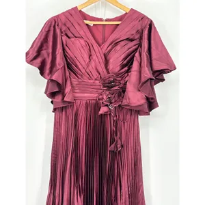 MISSACC Maxi Gown Size‎ 10 Cabernet Pleated Flutter Sleeve Floral Applique NWT thumbnail 4
