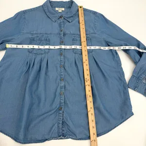 Style & Co Shirt Women's PL Petite Large Blue Pleated Roll Tab Sleeve Flowy Top thumbnail 7