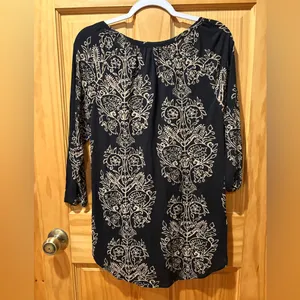 Lucky Brand black and beige floral print peasant blouse M NWT thumbnail 2