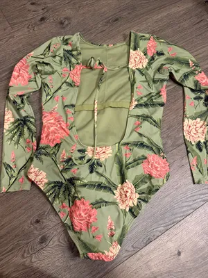 Agua Bendita Olive Green Floral Long Sleeve One-Piece thumbnail 2