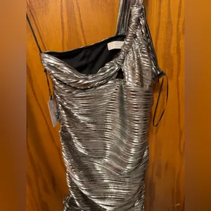 NWT ASTR The Label Silver one shoulder mini “Golda” dress size large thumbnail 5