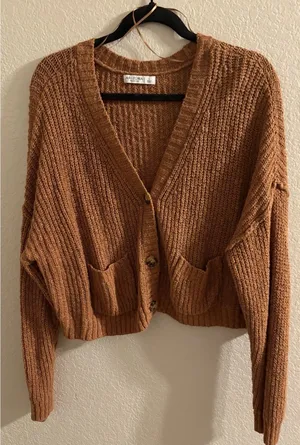 Arizona Jeans Women's Cropped Knitted Cardigan Sweater L Rust Brown Color thumbnail 1