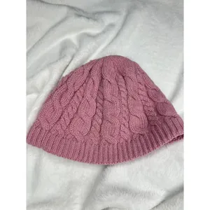 The North Face Hat Beanie OS Pink Cable Knit Fleece Lined Womens One Size Wool thumbnail 2