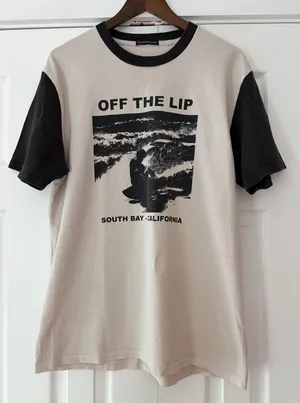Brandy Melville Off The Lip South Bay California Surfer Ringer T-Shirt Cream‎ OS thumbnail 1