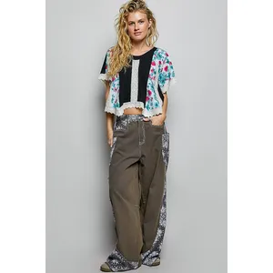 POL Round Neck Ribbed‎ Cropped Top with Lace Detail - Medium thumbnail 5