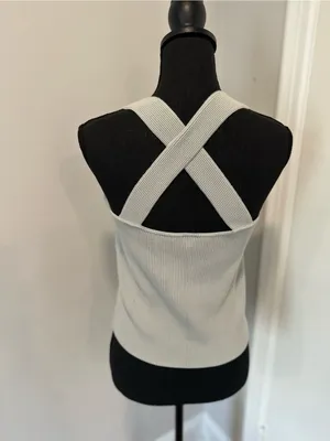 NWOT Abercrombie & Fitch SzXXL light gray Ottoman Ribbed Cross-Back Sweater Tank thumbnail 2