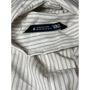 Zara Women's White Beige Striped Short Sleeve Pocket Button Down Shirt Top Sz XS thumbnail 6