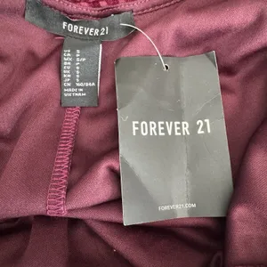 Forever 21 Velvet Dress S Burgundy Ribbed Bodycon Mini Long Sleeve Open Back NWT thumbnail 6