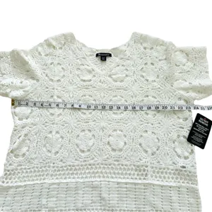 Roamans Top Sweater White French Crochet Short Sleeve Cotton Top Plus 18/20 NEW thumbnail 9