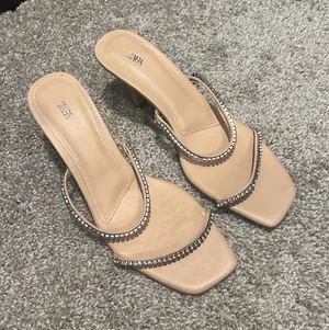 ZARA Nude Rhinestone Open Toe Mule Heels thumbnail 7