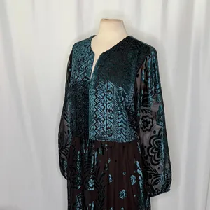 SOFT SURROUNDINGS‎ Floral Velvet Dimora Maxi Dress Teal Brown Burnout X-Large thumbnail 5