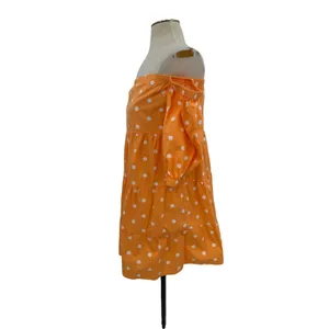 Color Me Courtney Quinn Polka Dot Off Shoulder Tiered Mini Dress Orange XS thumbnail 4