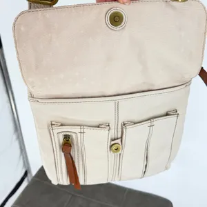 Fossil Cream Pebbled Leather Crossbody Bag Organizer Purse Off White thumbnail 9